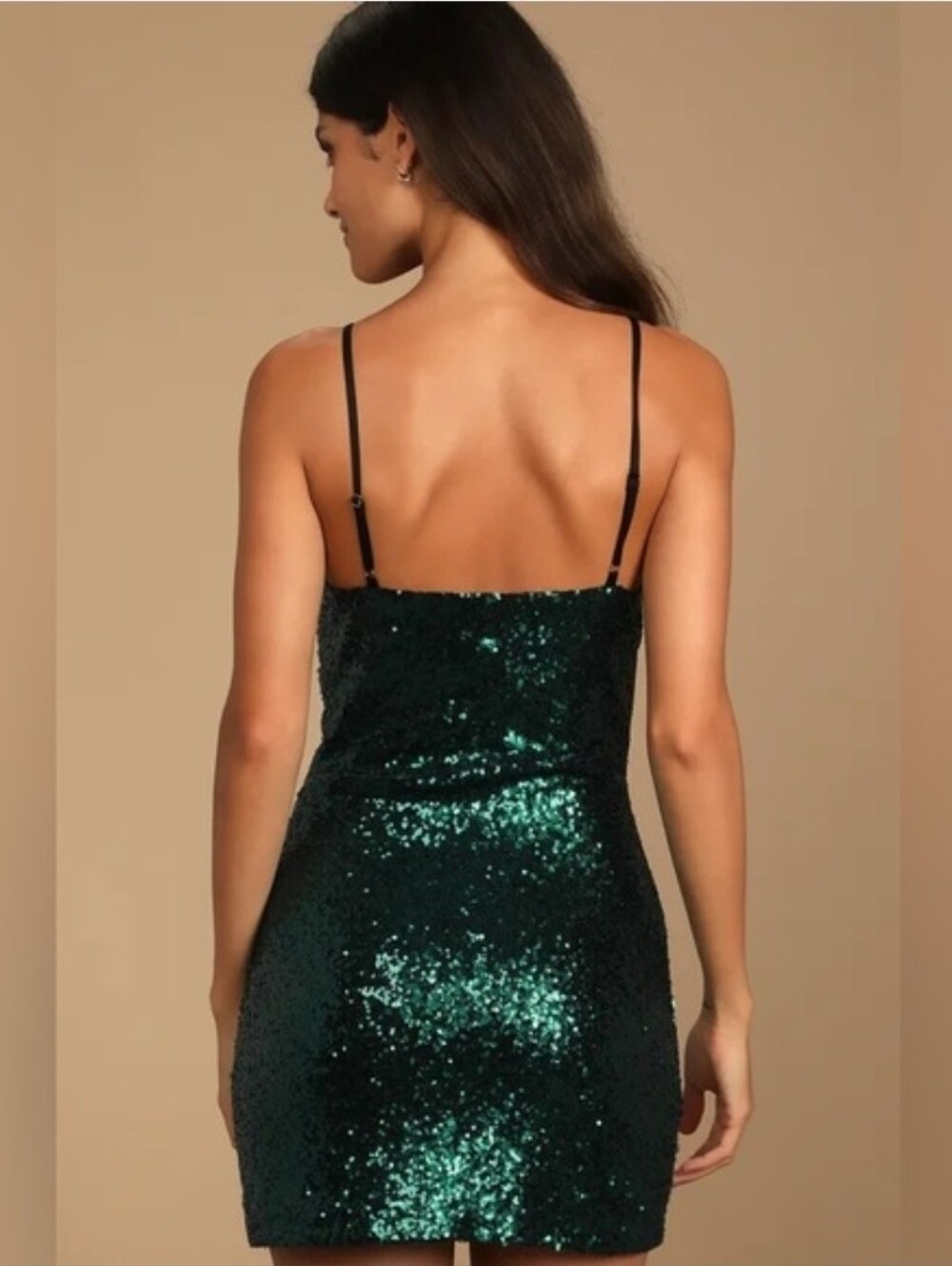 Lulus Casmar Sequined Emerald Green Mini Dress Sleek Strappy Size Small - Picture 3 of 10